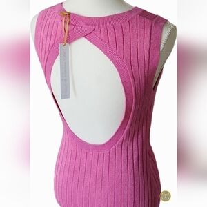 NWT ❗️ House of Harlow strawberry moon sparkle pink knit long dress with open ba